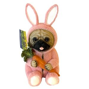 Frenchie Easter Bunny Suit French Bull Dog In Flocked Pink Humane Society NWT